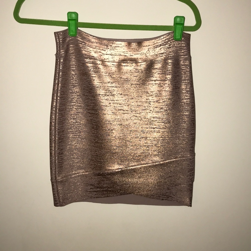 BCBG high-waisted rose gold skirt